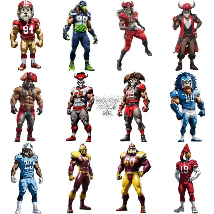 24 Football Teams Mascots Designs Bundle PNG   PSD