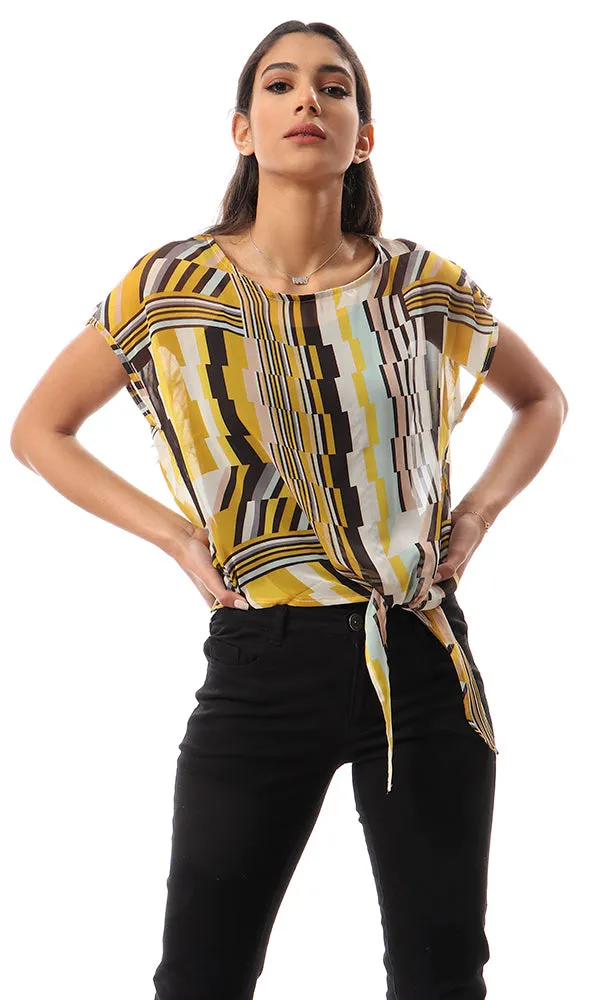 57148 Multicolour Sheer Chiffon Blouse With Front Tie