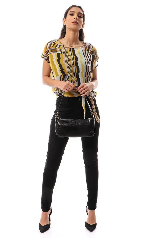 57148 Multicolour Sheer Chiffon Blouse With Front Tie