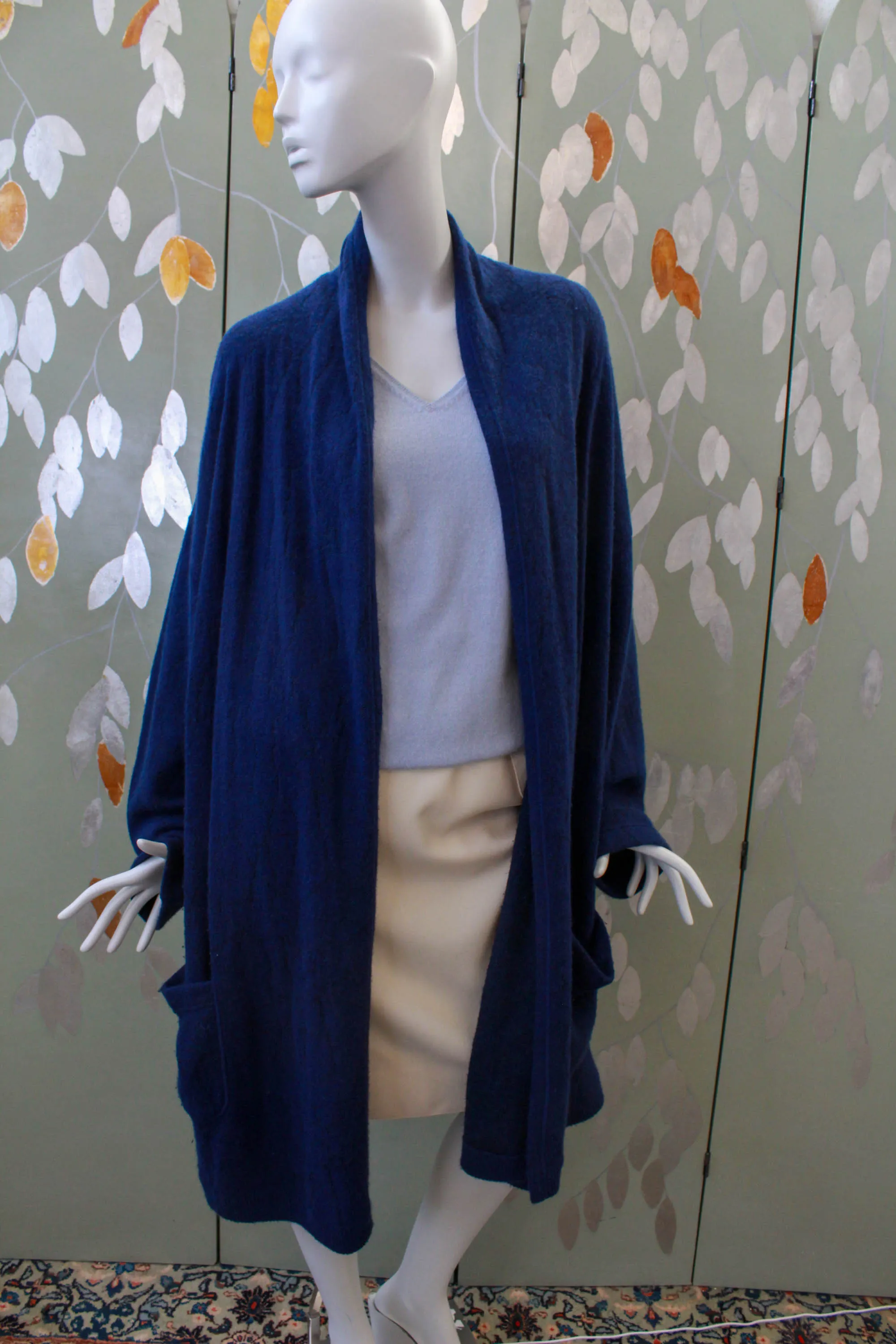 80s Krizia Blue Wool Long Cardigan, Large