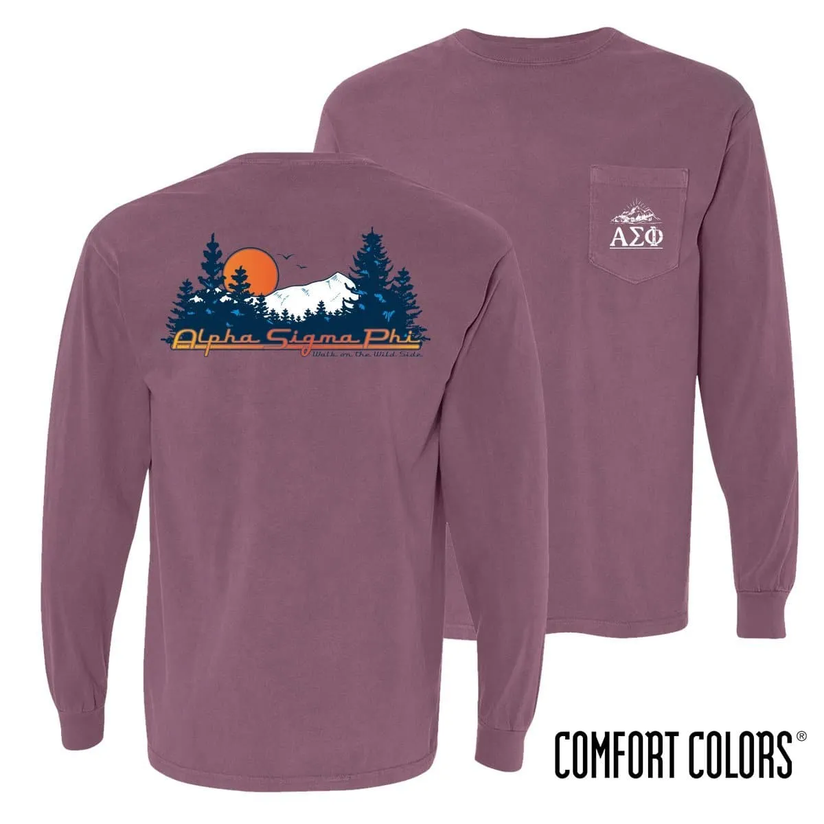 Alpha Sig Comfort Colors Berry Retro Wilderness Long Sleeve Pocket Tee