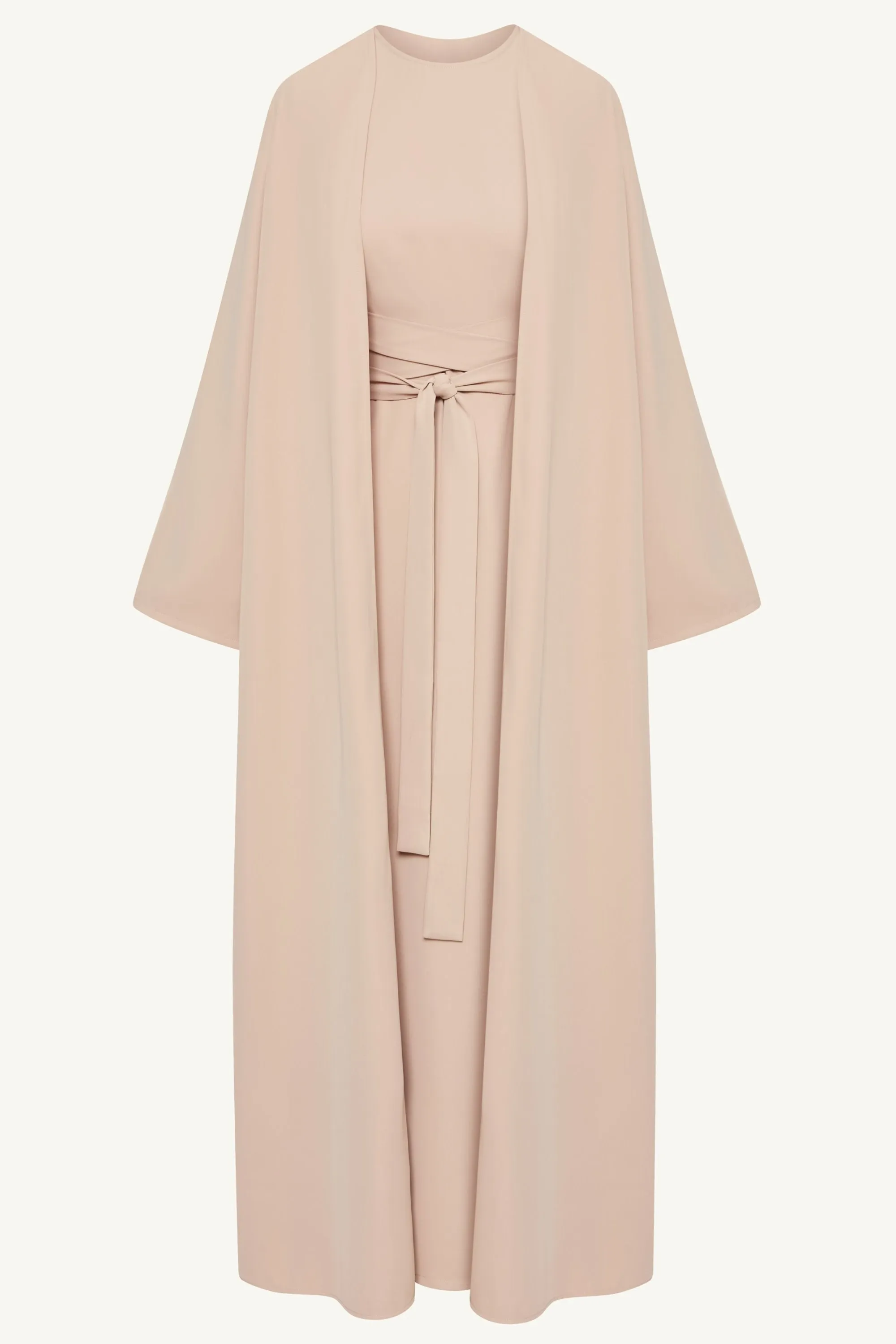 Asalah Wrap Waist Maxi Dress & Abaya Set - Creme Brulee