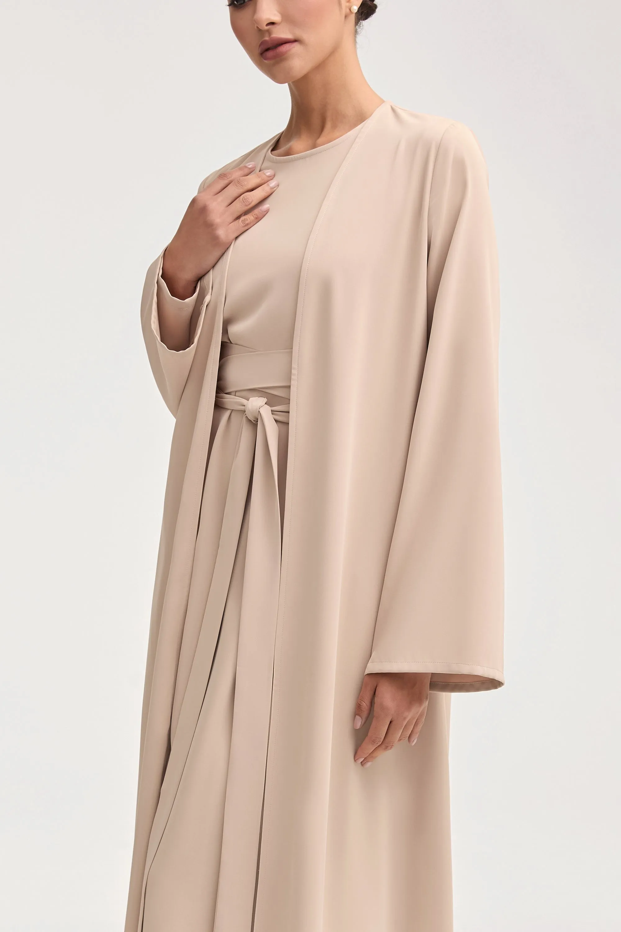 Asalah Wrap Waist Maxi Dress & Abaya Set - Creme Brulee