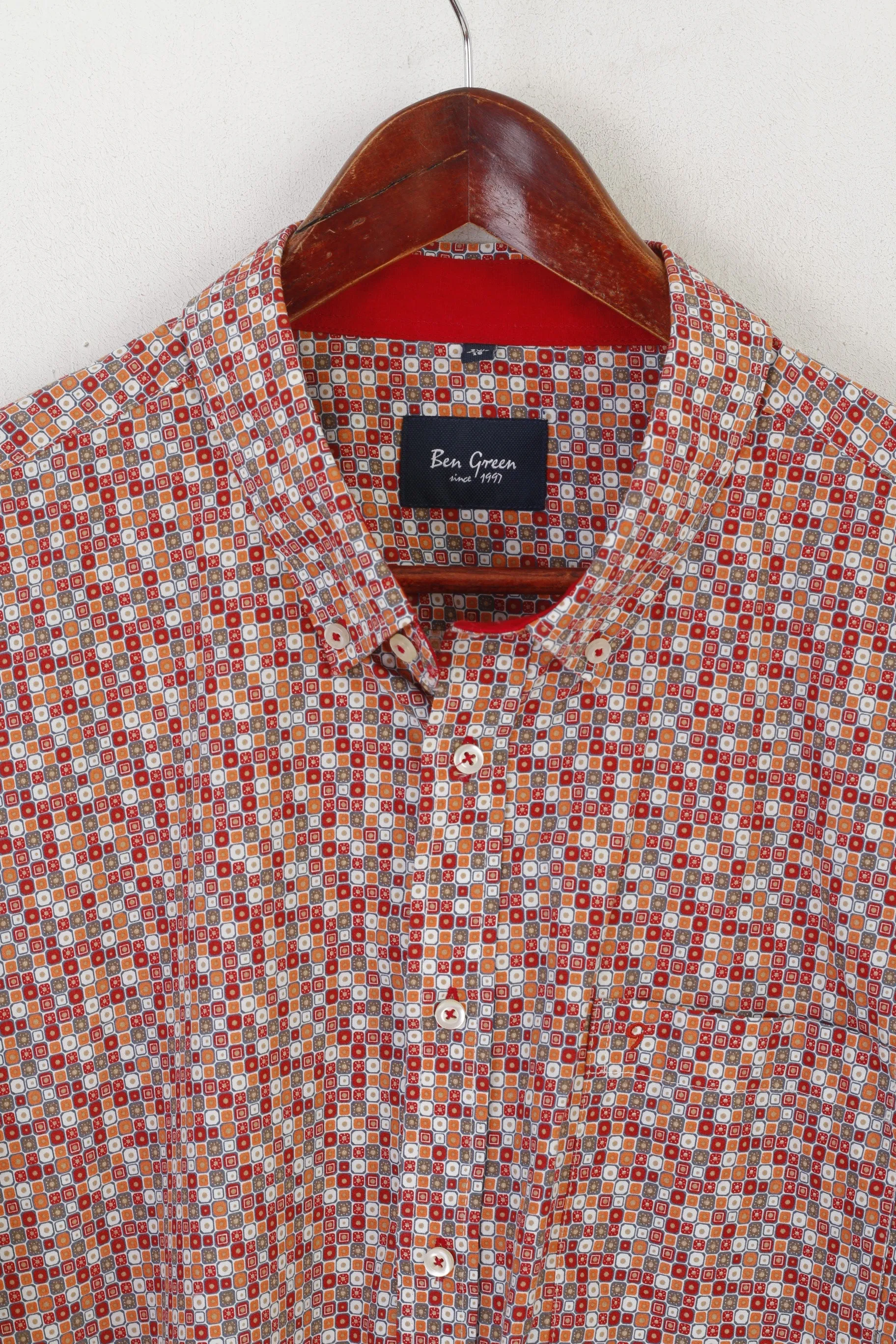 Ben Green Men 3XL Casual Shirt Red Printed Square Button Down Collar Top