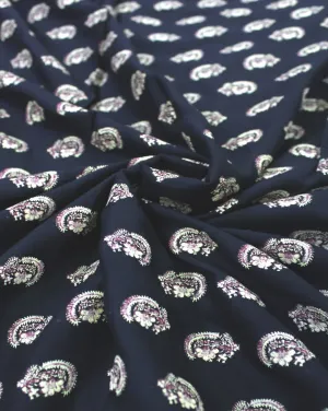 Black And Multicolor Paisley Design Rayon Fabric