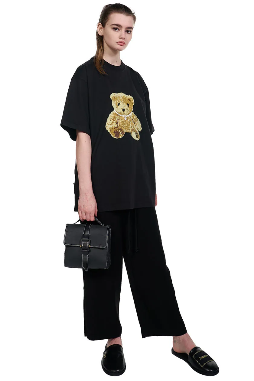 Black Embroidered Teddy T-shirt