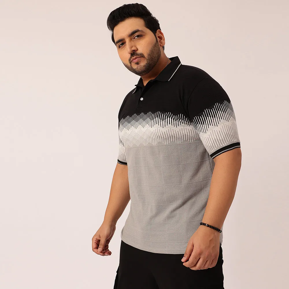 Black Jacquard Knitted Polo T-shirt