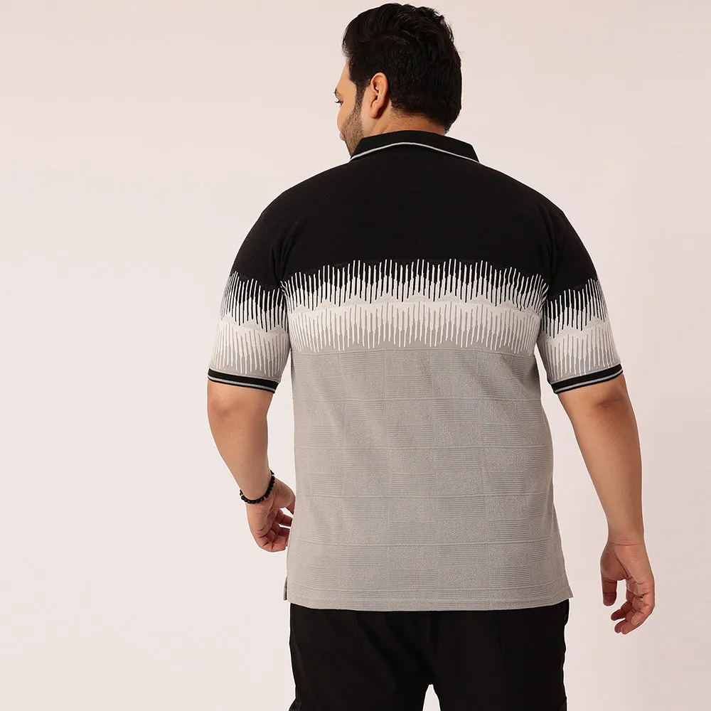 Black Jacquard Knitted Polo T-shirt