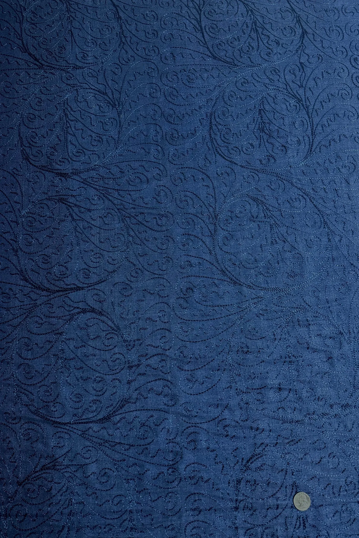 Blue Embroidered Silk Linen MEMT-026-01