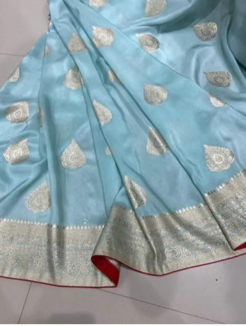 Blue Soft Benarasi Zari Silk Wedding Saree