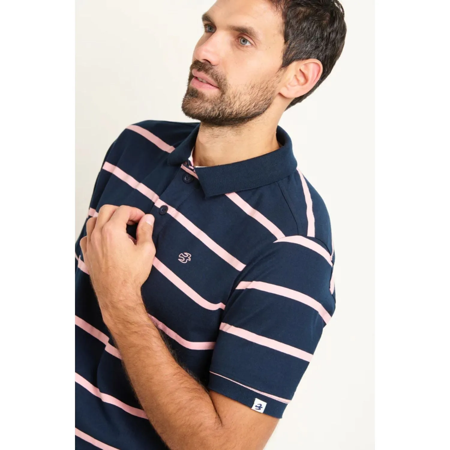 Brakeburn S Navy/Pink Stripe Polo Shirt