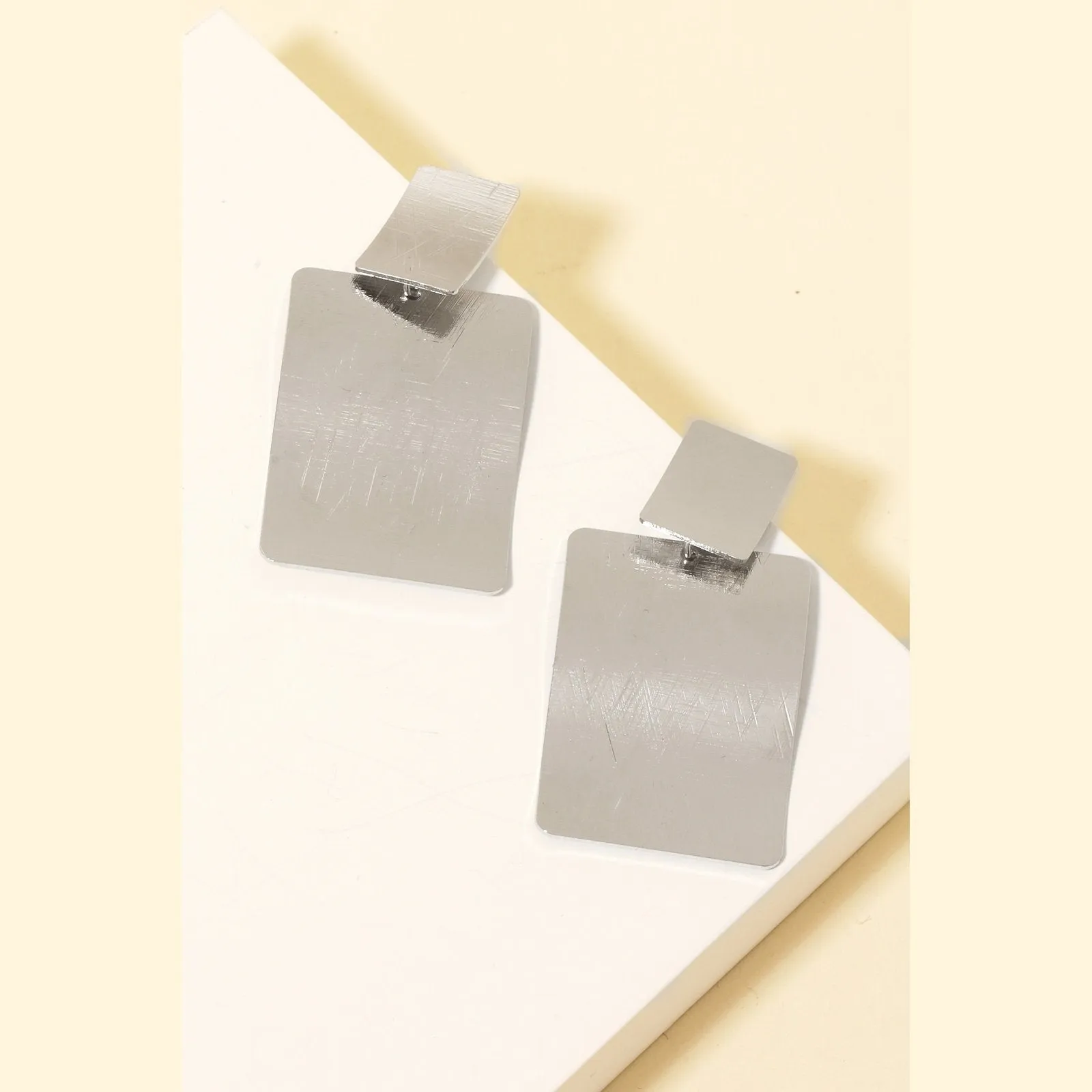 Brushed Metallic Rectangle Dangle Earrings