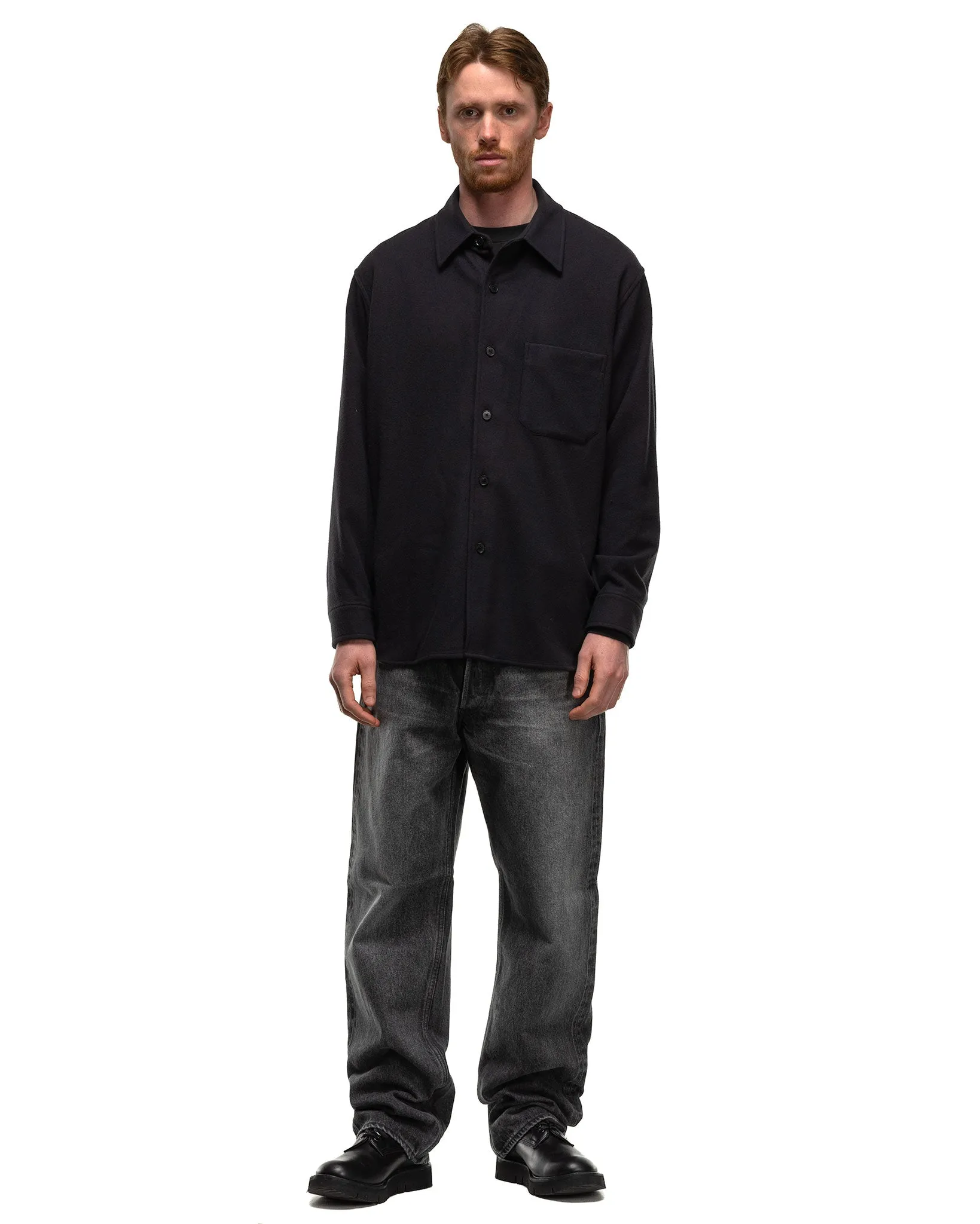 Brushed Super Fine Wool Flannel Shirt Ink Black