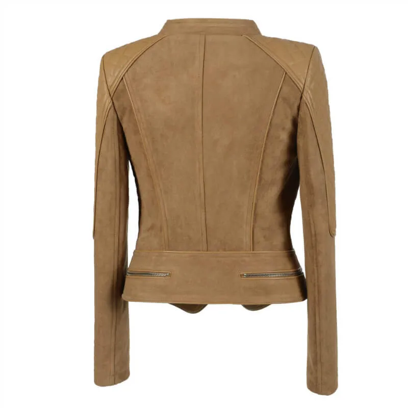 Camel Leather Moto Jacket