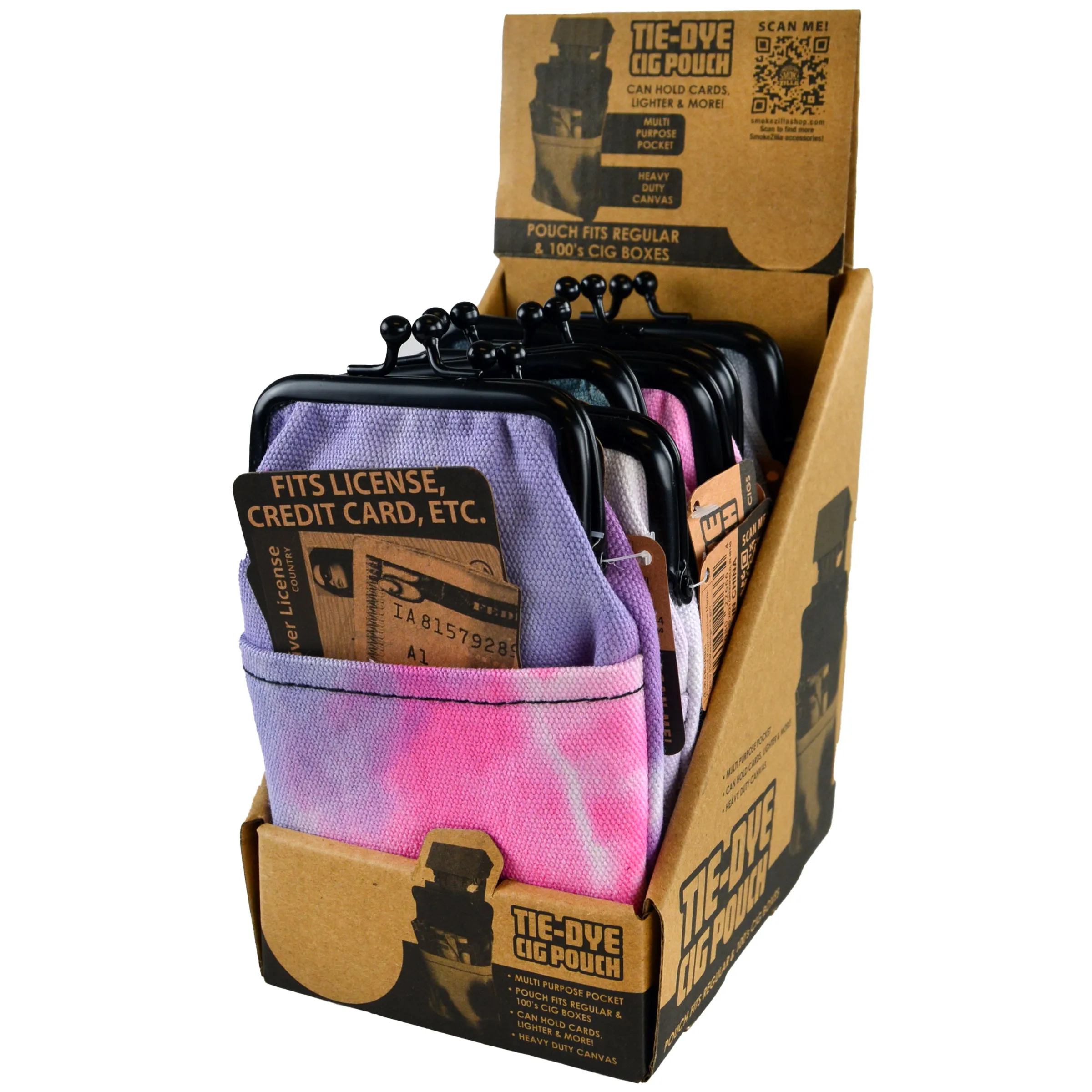 Canvas Tie Dye Cigarette Pouch - 6 Pieces Per Retail Ready Display 22666