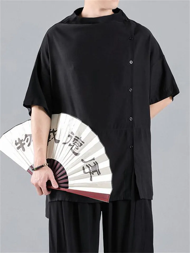 Chinese Style Side Slit Summer Relaxed Shirt for Men