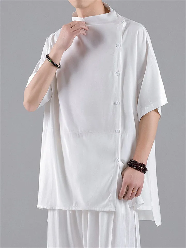 Chinese Style Side Slit Summer Relaxed Shirt for Men