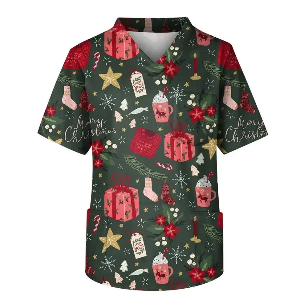 Christmas Uniform Medical Cotton Nurse Scrub Men Shirt