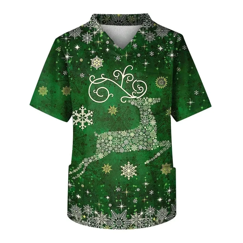 Christmas Uniform Medical Cotton Nurse Scrub Men Shirt