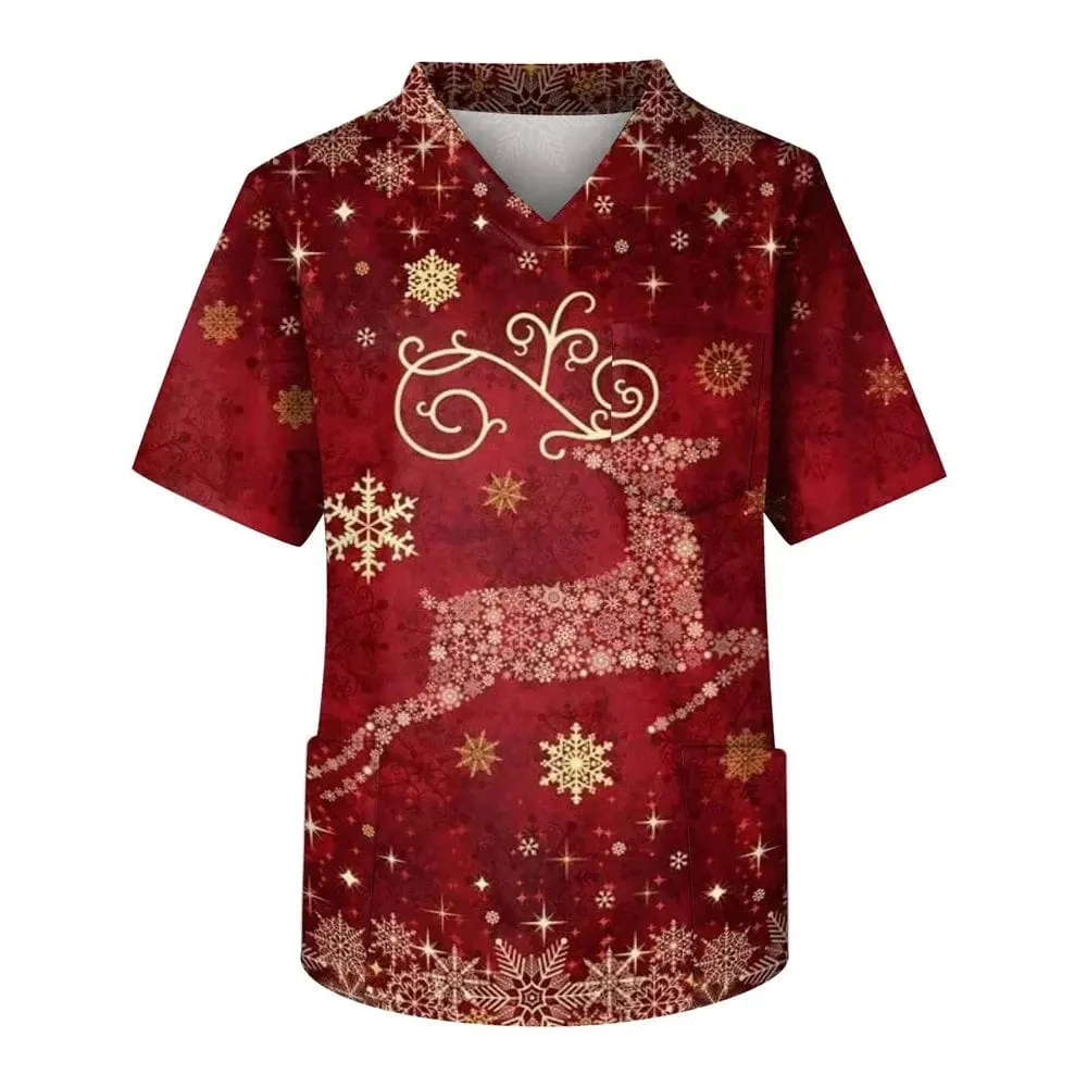 Christmas Uniform Medical Cotton Nurse Scrub Men Shirt