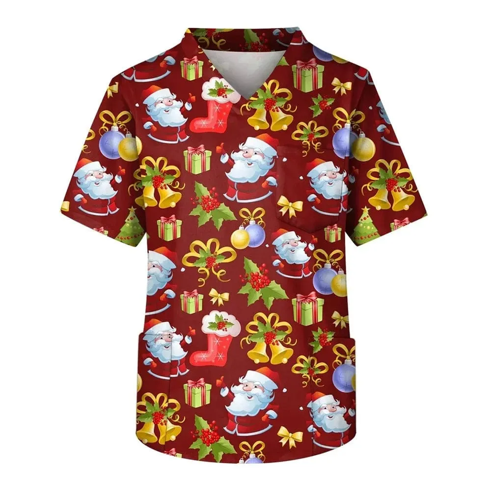 Christmas Uniform Medical Cotton Nurse Scrub Men Shirt