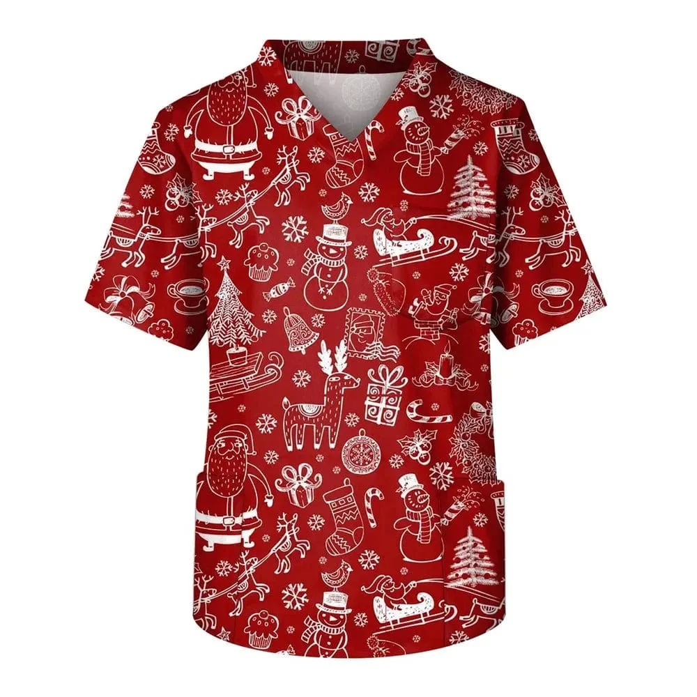 Christmas Uniform Medical Cotton Nurse Scrub Men Shirt