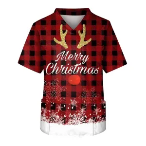 Christmas Uniform Medical Cotton Nurse Scrub Men Shirt