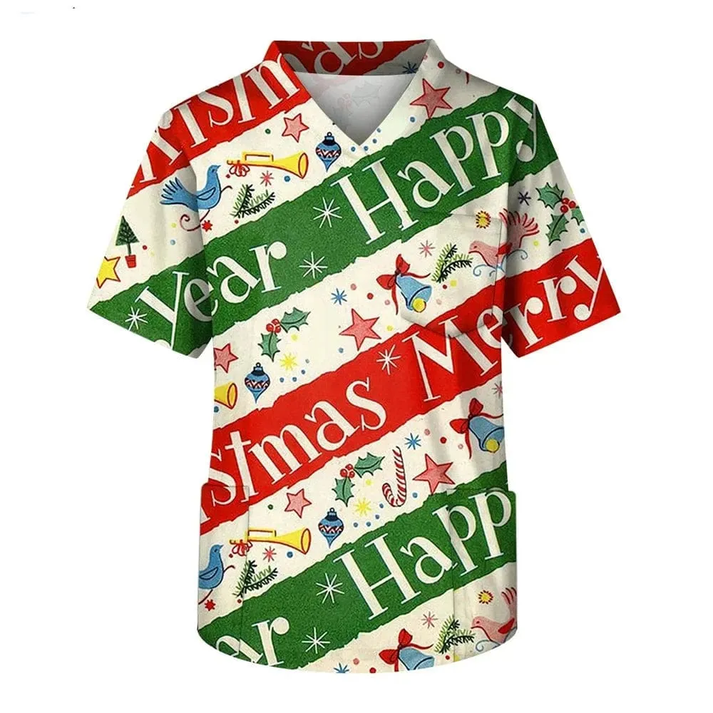 Christmas Uniform Medical Cotton Nurse Scrub Men Shirt