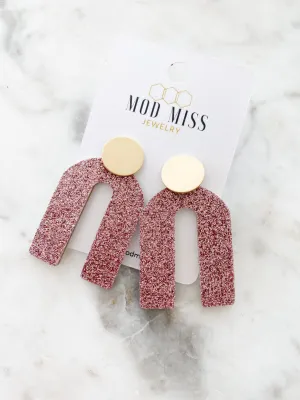 Cork Leather Arch Earring Fine Glitter Rose Pink