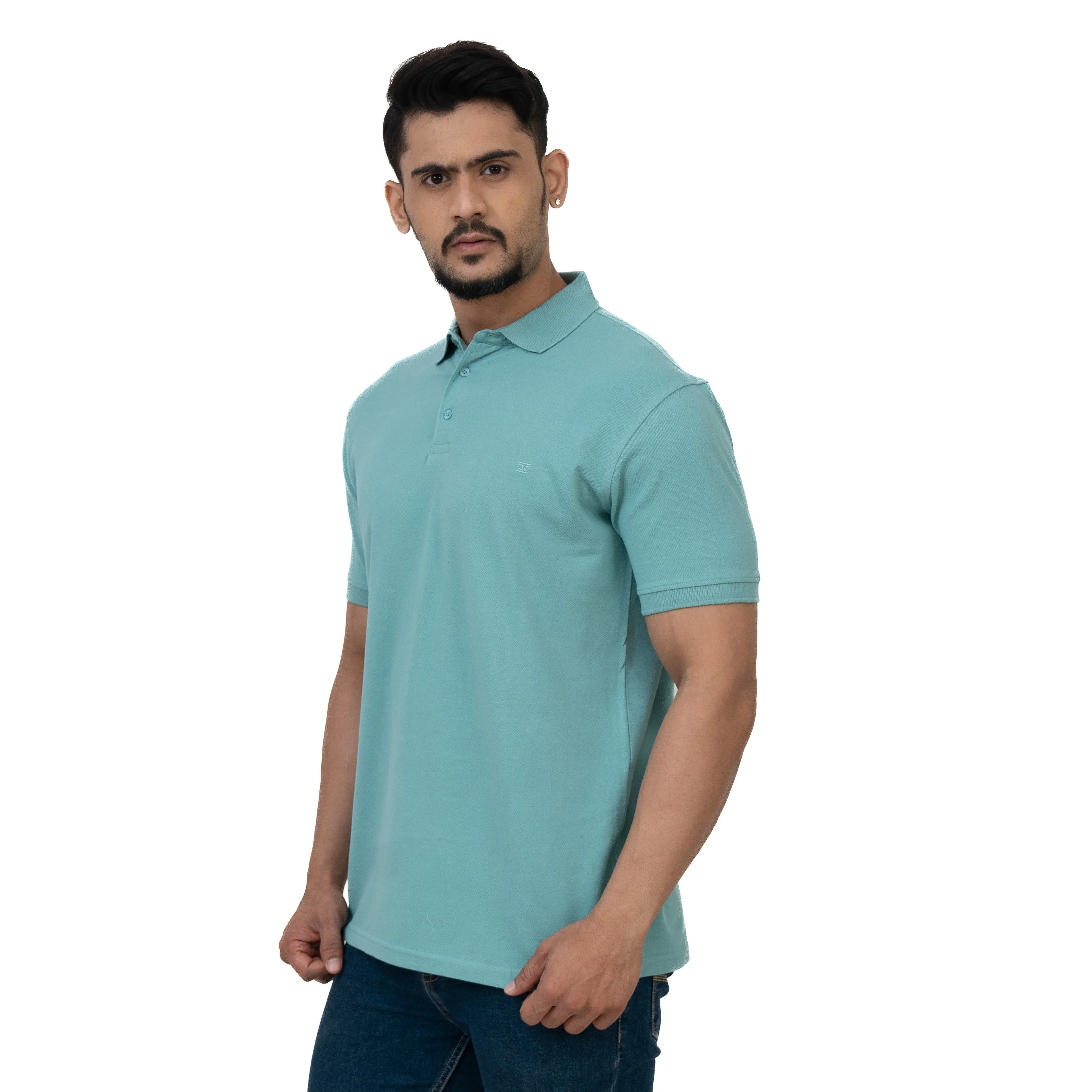 Cotstyle Cotton Fabrics Polo Short Length Plain Half Sleeve Casual & Daily Wear Men's T Shirts - Pack of 1 - Nile Blue Colour