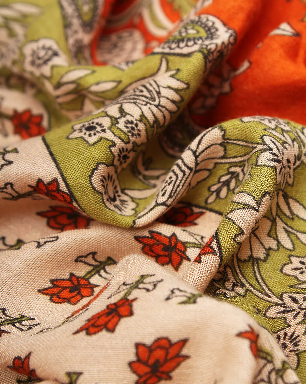 Cream  And Red Floral Design Rayon Crepe Fabric