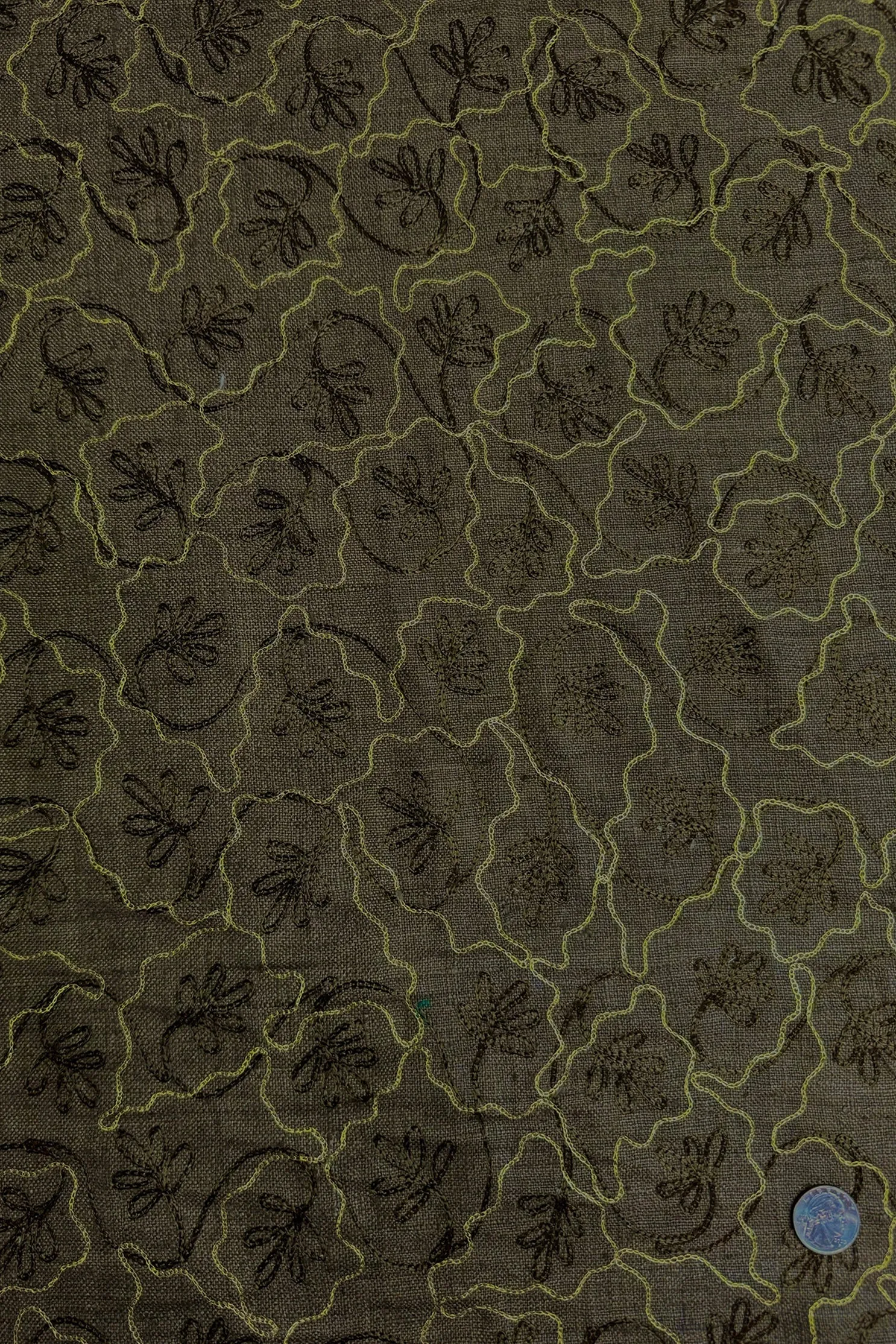 Dark Olive Embroidered Silk Linen MEMT-010