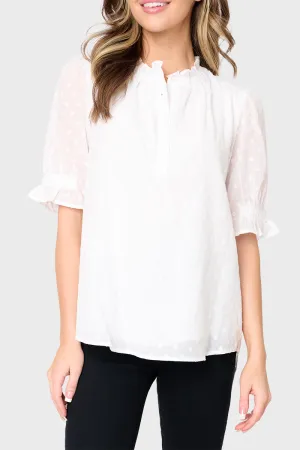 Dianthus Henley Puff Sleeve Sheer Dot Blouse