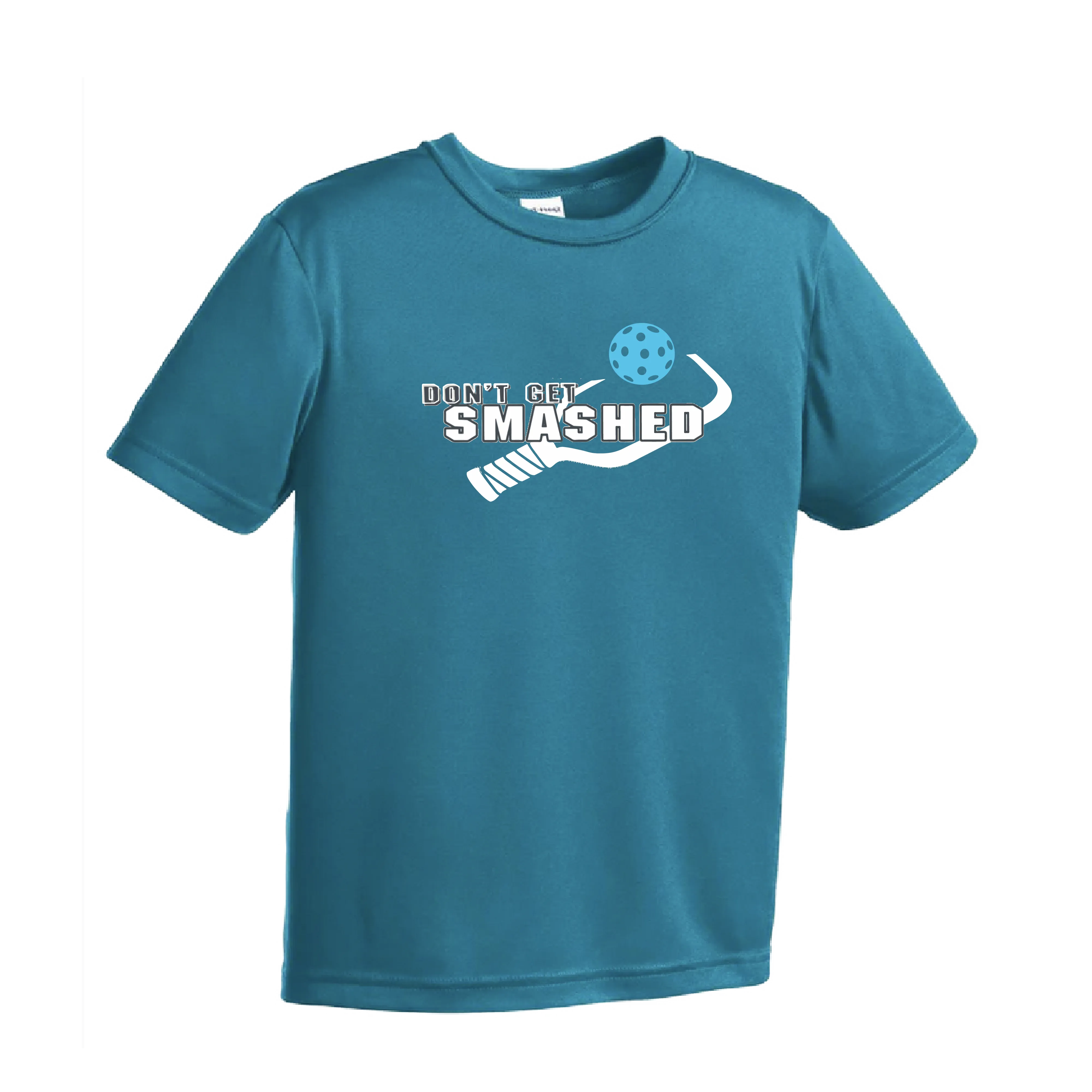 Don't Get Smashed (Cyan Orange Pink Pickleball Colors) | Youth Short Sleeve Athletic Shirt | 100% Polyester