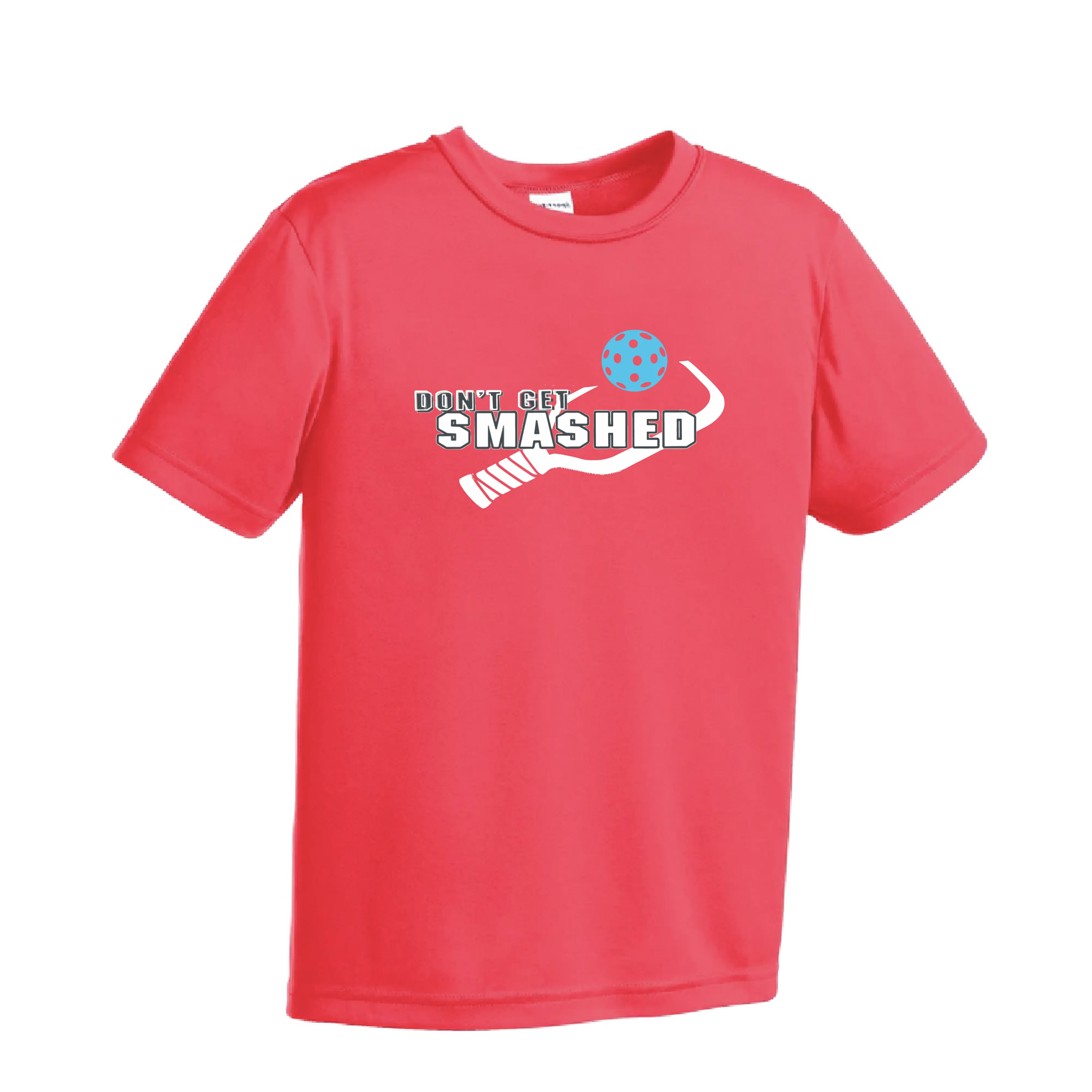 Don't Get Smashed (Cyan Orange Pink Pickleball Colors) | Youth Short Sleeve Athletic Shirt | 100% Polyester