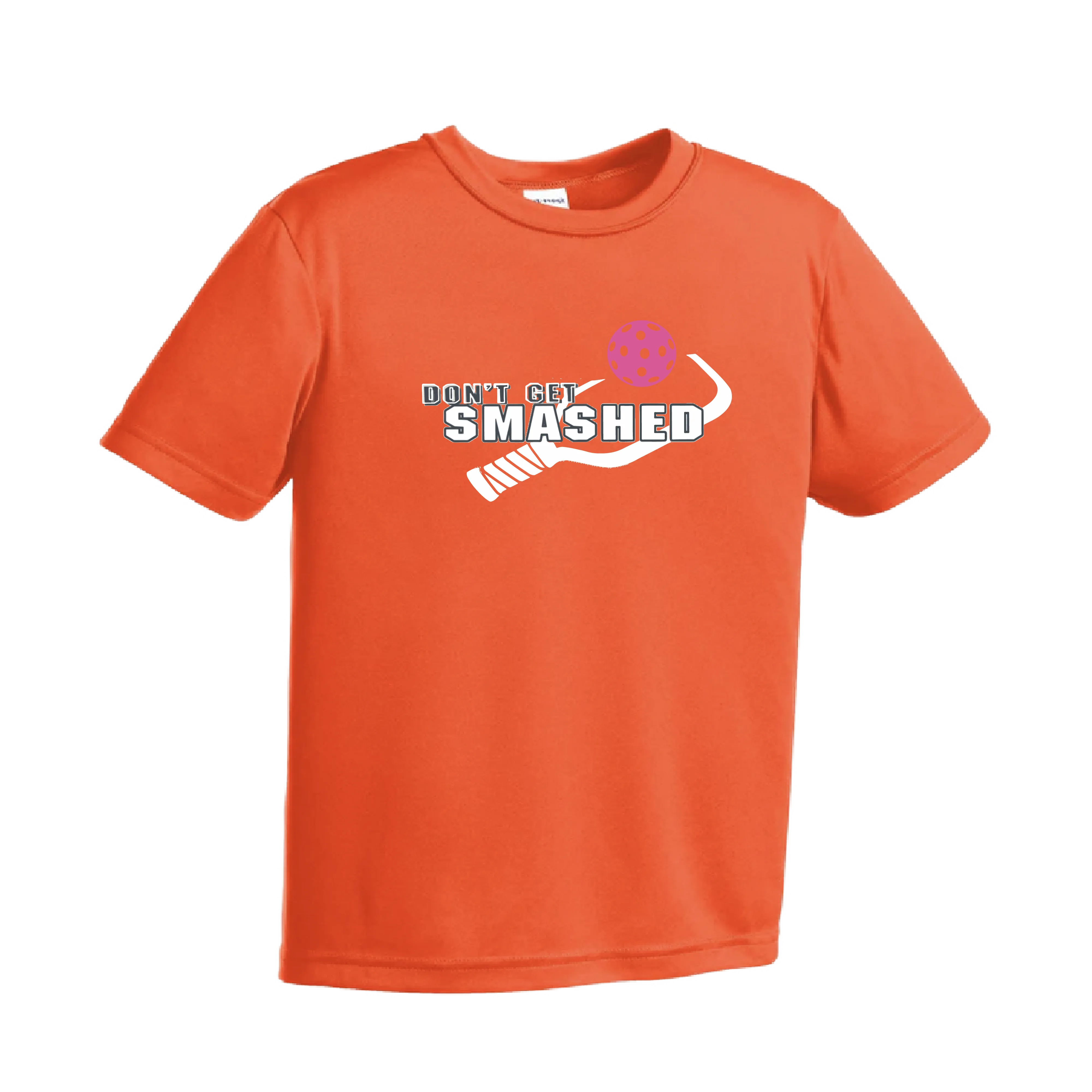 Don't Get Smashed (Cyan Orange Pink Pickleball Colors) | Youth Short Sleeve Athletic Shirt | 100% Polyester