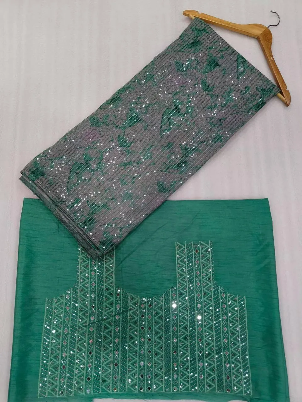 Dusty Green Georgette Embroidery Saree