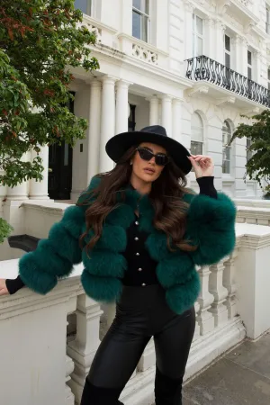 Emerald Green Luxury Fur 5 Row Cropped Sleeve Jacket