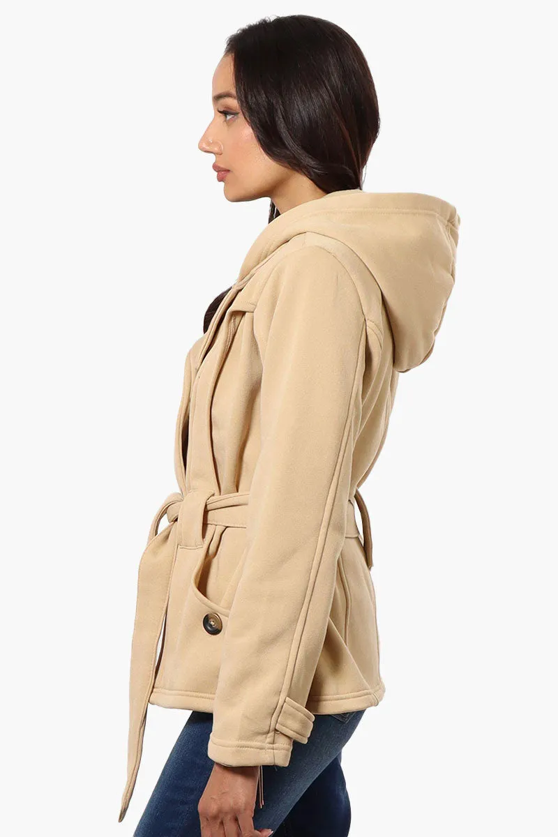 Fahrenheit Belted Double Breasted Hooded Lightweight Jacket - Beige