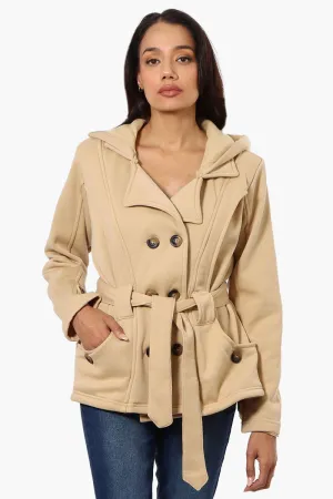 Fahrenheit Belted Double Breasted Hooded Lightweight Jacket - Beige