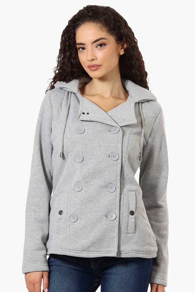 Fahrenheit Sherpa Lined Hood Double Breasted Lightweight Jacket - Grey