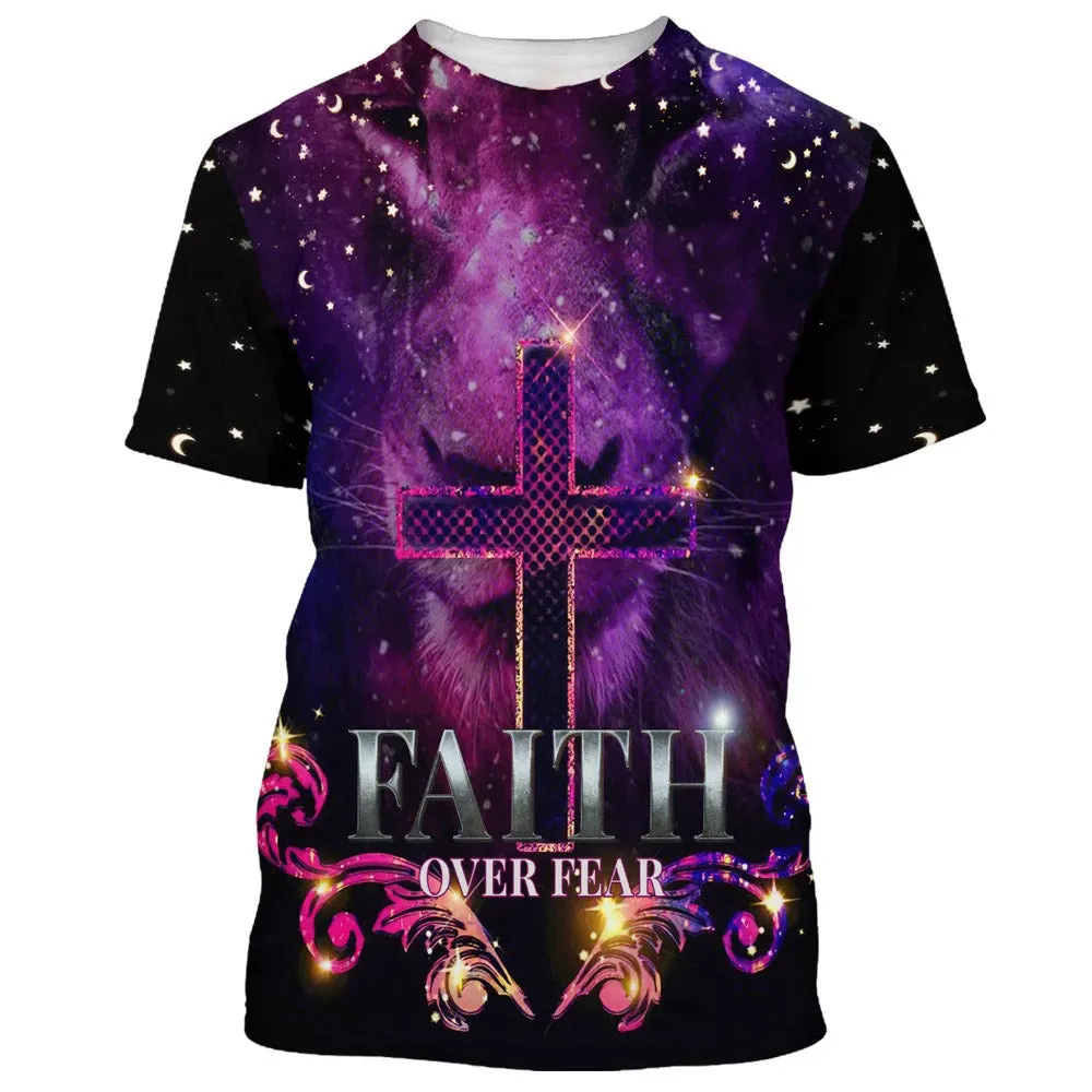 Faith Over Fear Cross 3d All Over Print Shirt - Christian 3d Shirts For Men Women