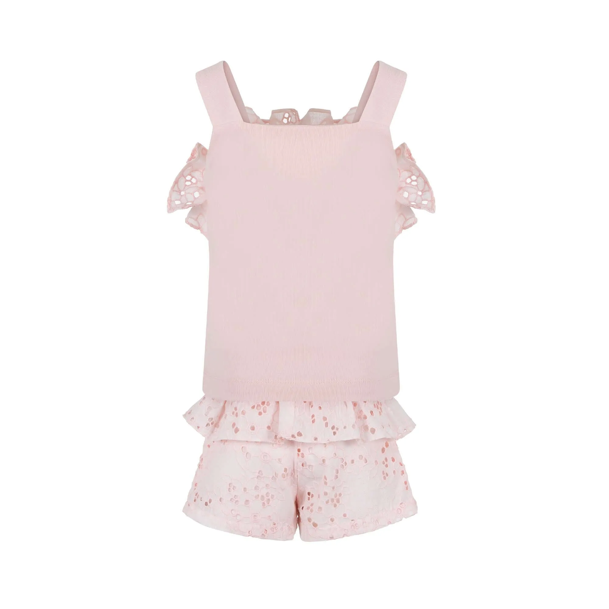 Girls Pink Broderie Anglaise Set