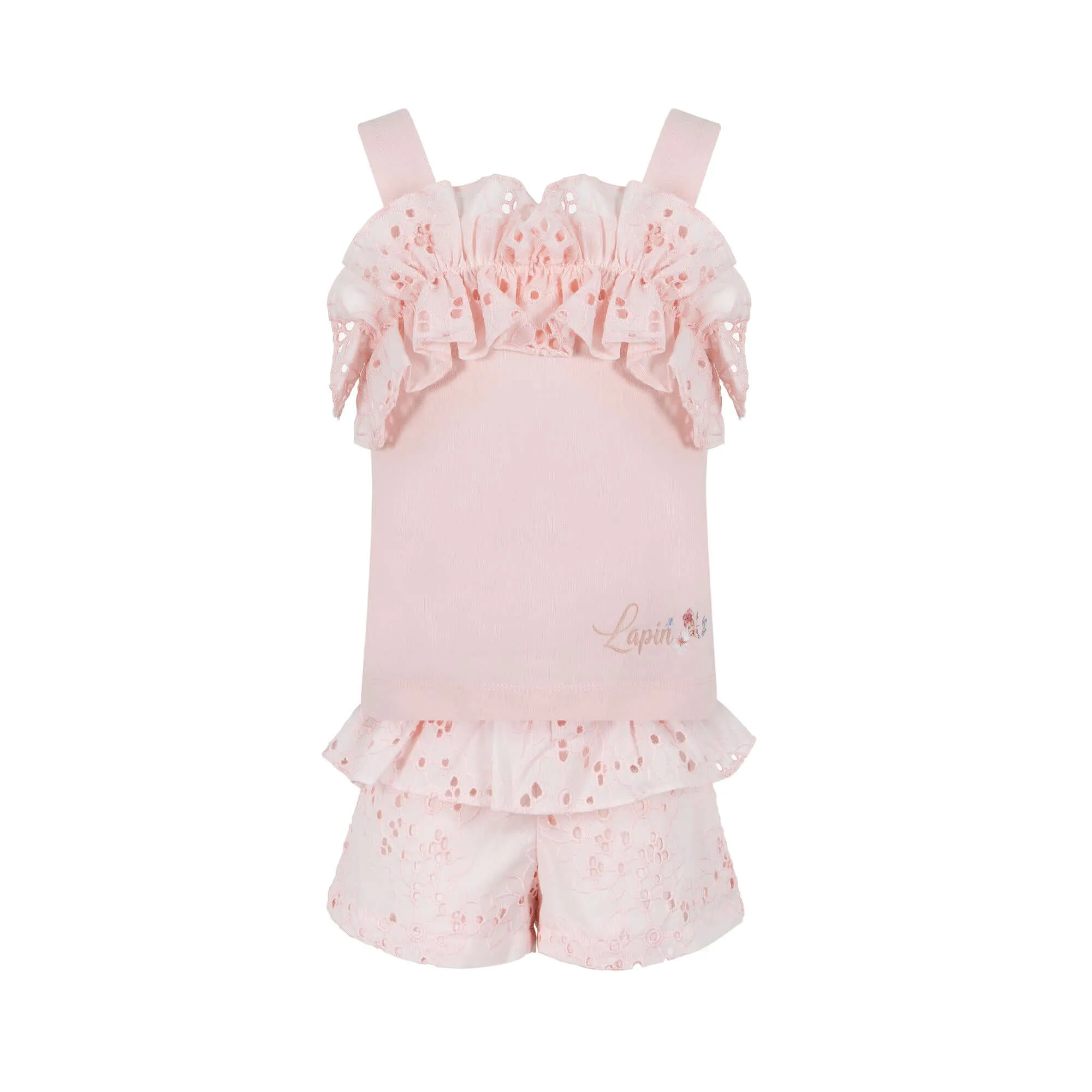 Girls Pink Broderie Anglaise Set