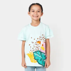 Girls T-Shirt H/S Tropical  - Salty Blue