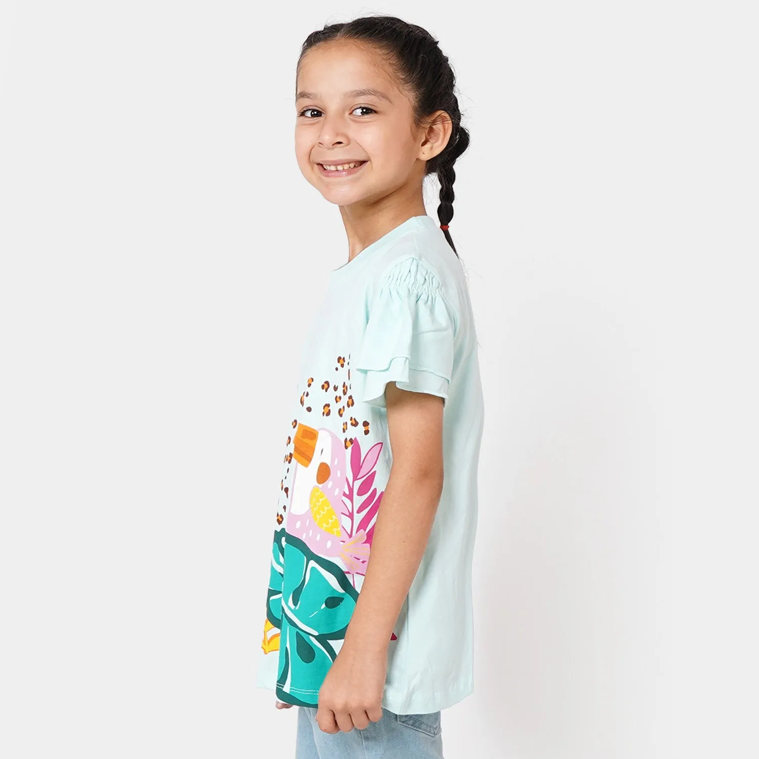 Girls T-Shirt H/S Tropical  - Salty Blue