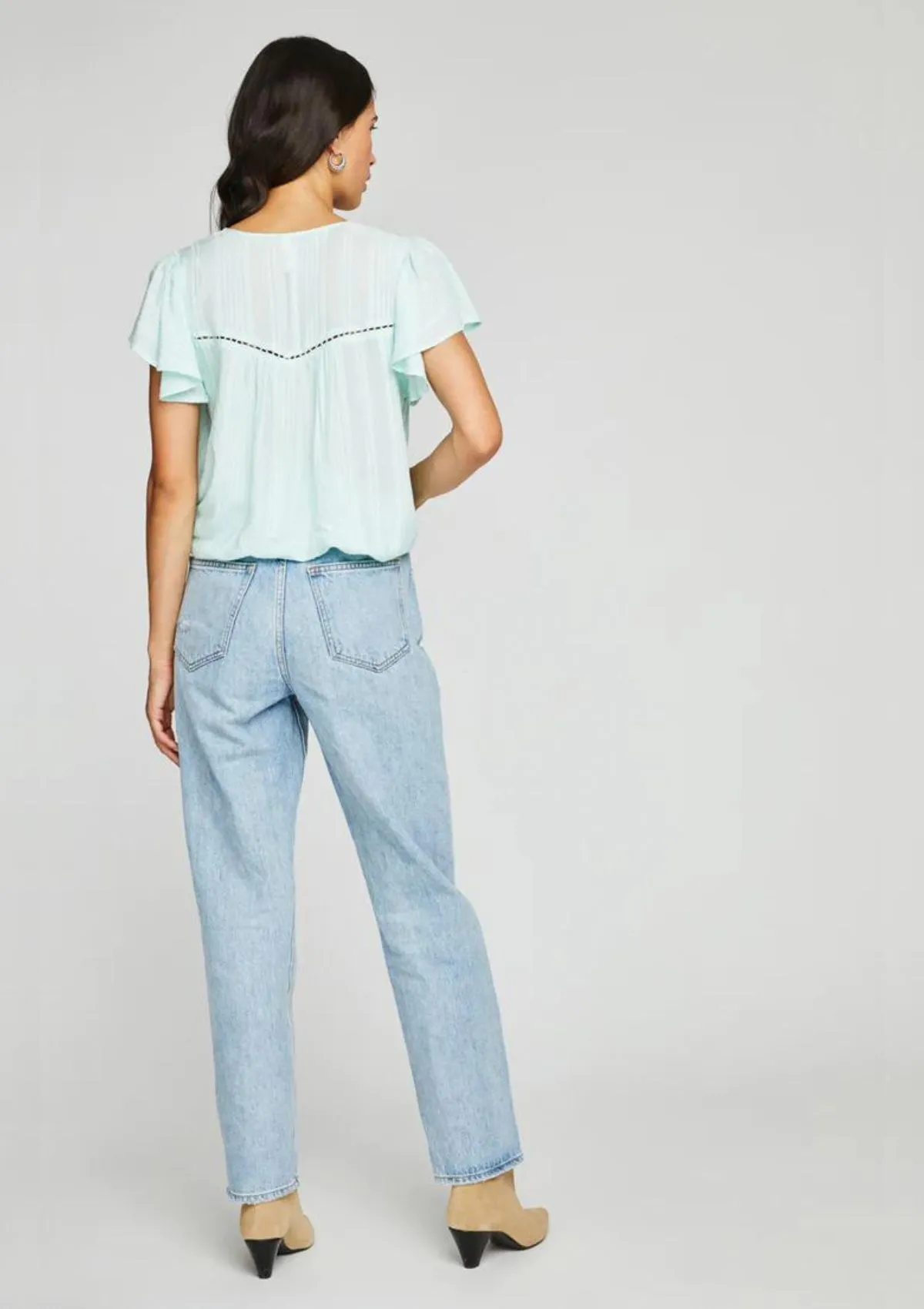 Grace Short Flutter Sleeve Top - Seaglass