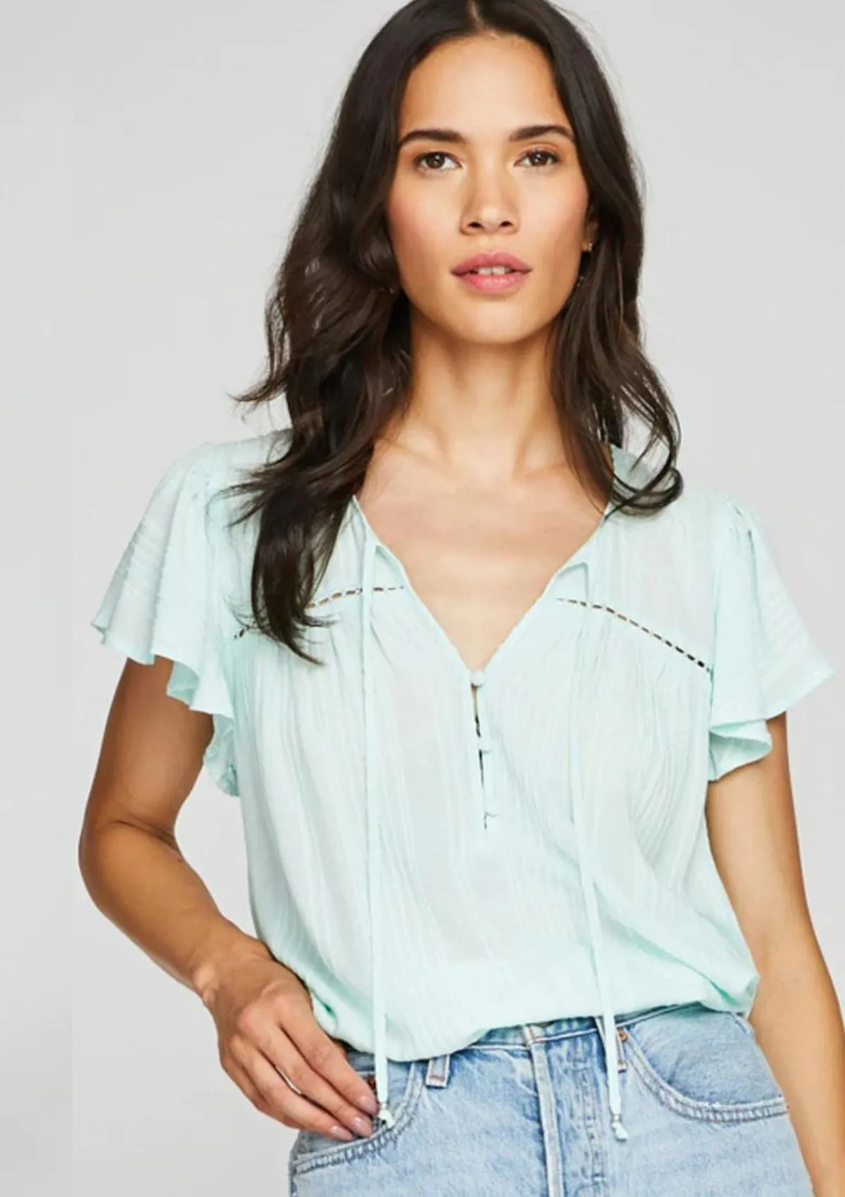 Grace Short Flutter Sleeve Top - Seaglass