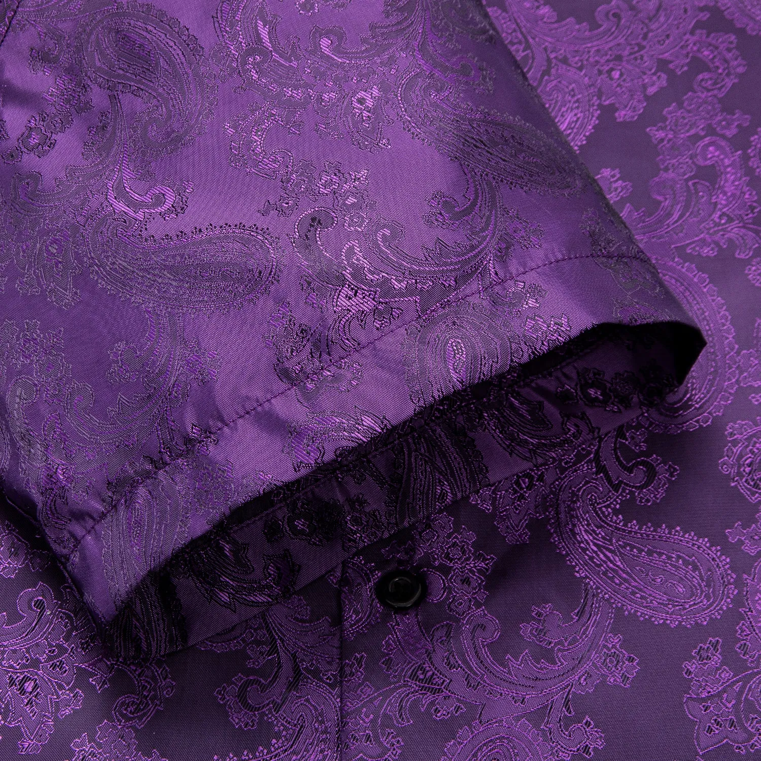 Hi-Tie Dark Purple Paisley Silk Men's Short Sleeve Shirt