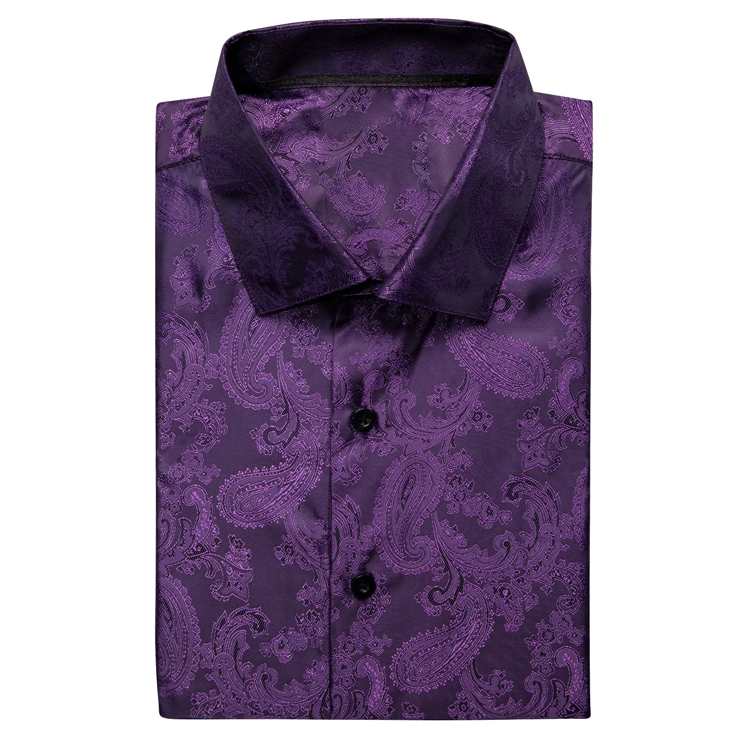 Hi-Tie Dark Purple Paisley Silk Men's Short Sleeve Shirt